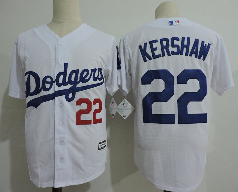 Mens Los Angeles Dodgers #22 Clayton Kershaw Majextic White Cool base Baseball Jersey