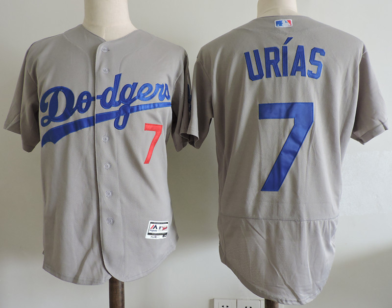 Mens Los Angeles Dodgers #7 Julio Urias Majestic Grey Flex Base Jersey