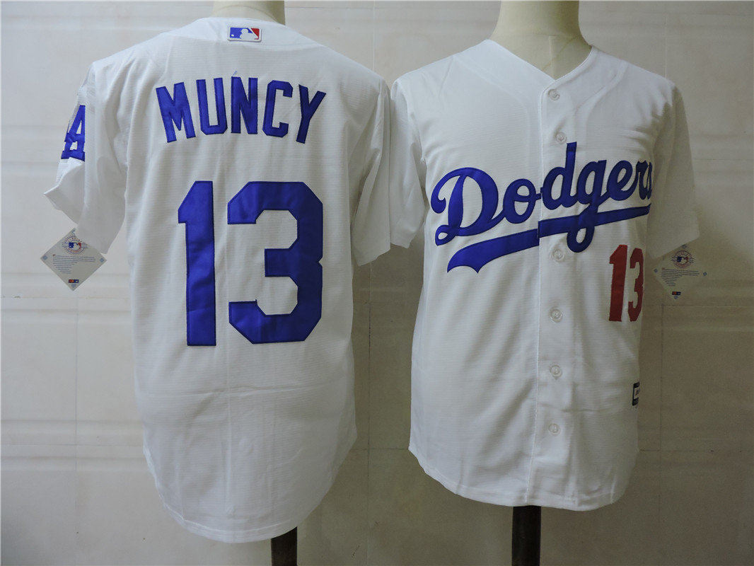 Mens Los Angeles Dodgers #13 Max Muncy Majextic White Cool base Baseball Jersey