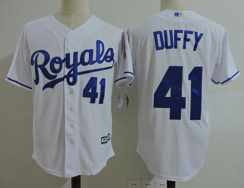 Mens Kansas City Royals #41 Danny Duffy Majextic White Cool Base jersey