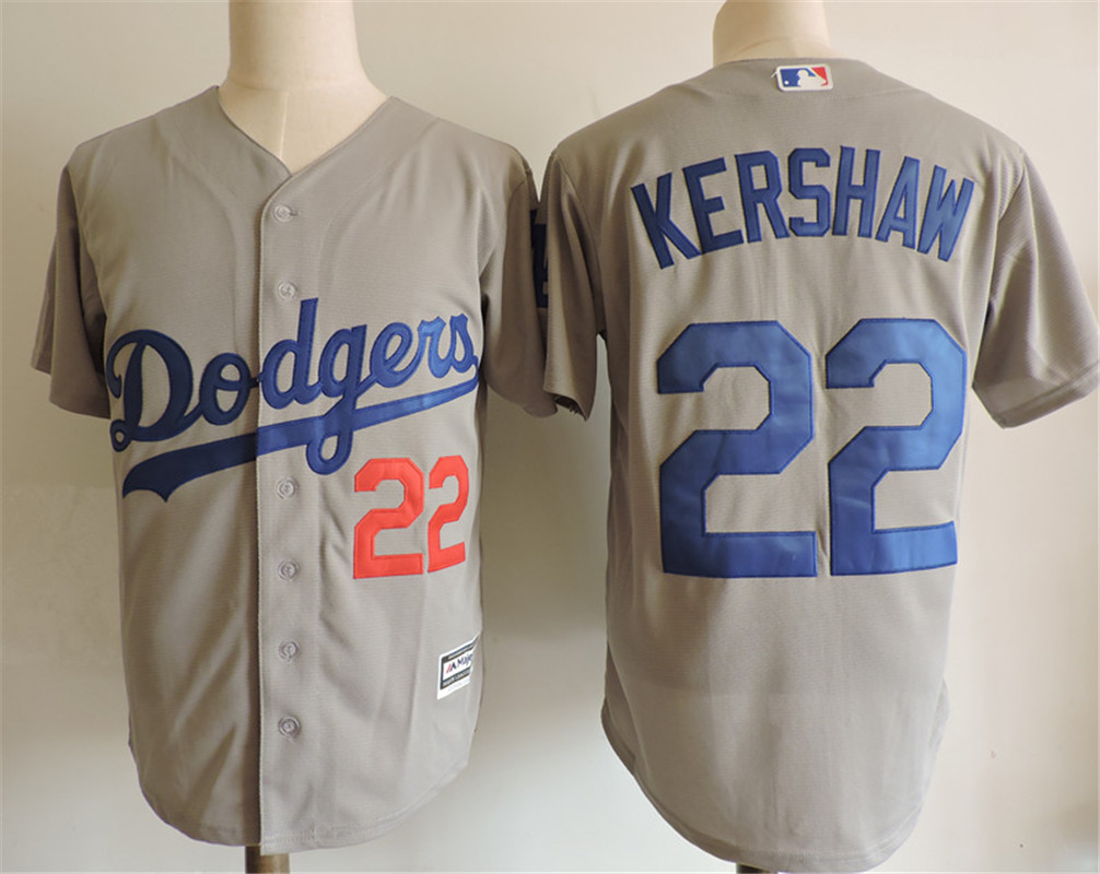 Mens Los Angeles Dodgers #22 Clayton Kershaw Majestic Grey Cool Base Jersey