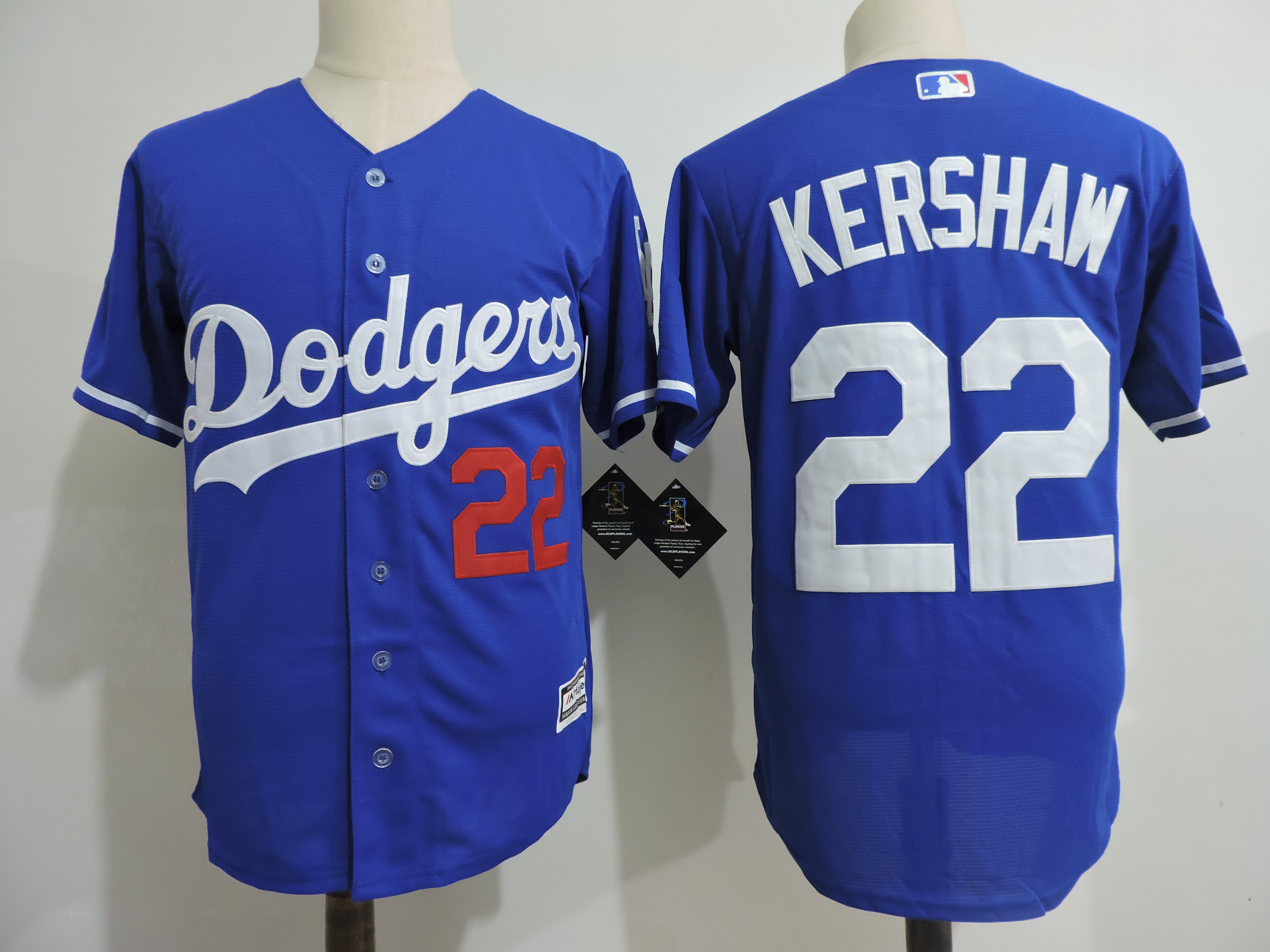 Mens Los Angeles Dodgers #22 Clayton Kershaw Majextic Blue Cool base Baseball Jersey