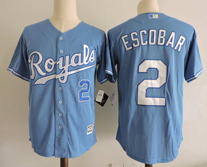 Mens Kansas City Royals #2 Alcides Escobar Majextic Royal Cool Base jersey
