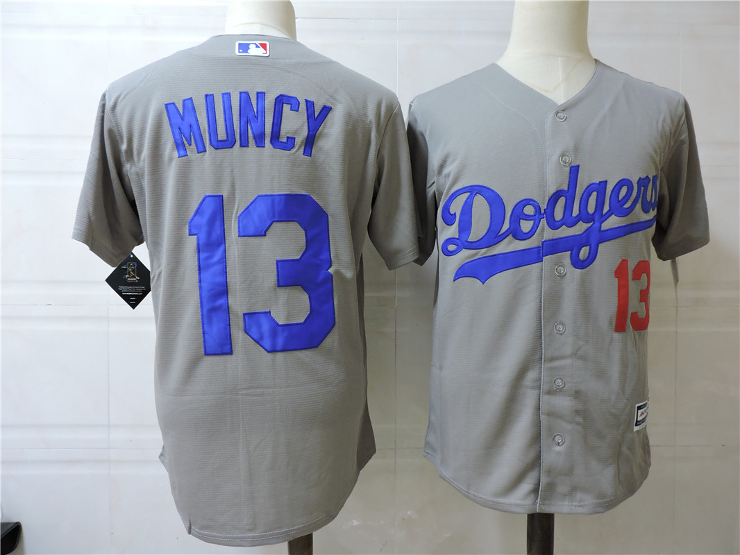 Mens Los Angeles Dodgers #13 Max Muncy Majextic Grey Cool base Baseball Jersey