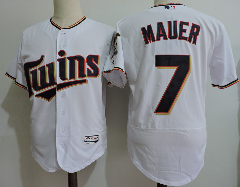 MensMinnesota Twins #7 Joe Mauer Majextic White Home Flexbase Jersey