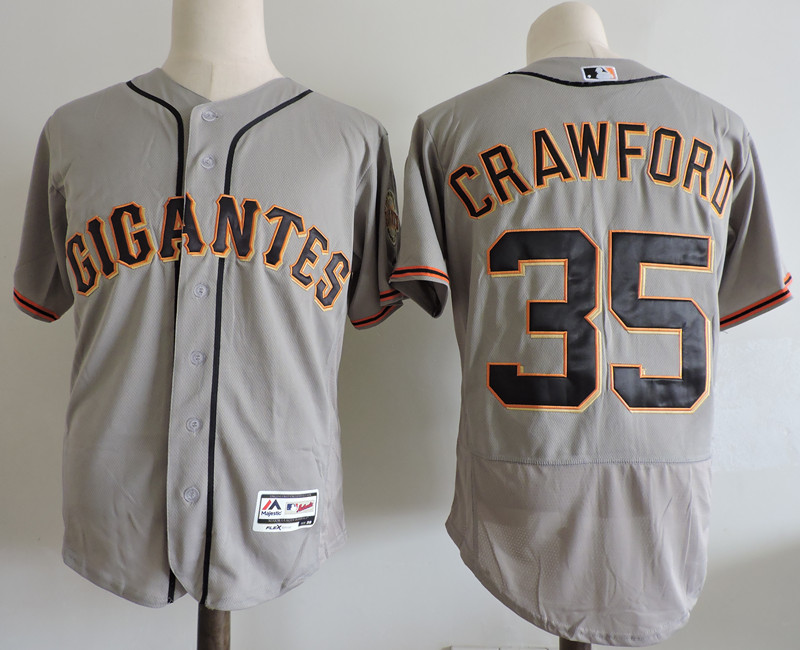 Mens San Francisco Giants #35 Brandon Crawford Majextic Grey GIGANTES Latin Heritage jersey
