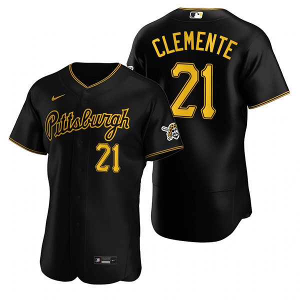 Mens Pittsburgh Pirates Retired Player #21 Roberto Clemente Nike Black Alternate 2nd Pittsburgh FlexBase Jersey
