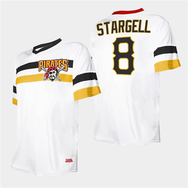 Mens Pittsburgh Pirates Retired Player #8 Willie Stargell White Cooperstown Collection V-Neck Jersey 