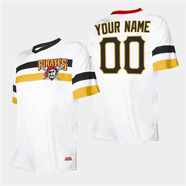 Mens Pittsburgh Pirates Custom White Cooperstown Collection V-Neck Jersey