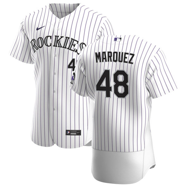 Mens Colorado Rockies #48 German Marquez  Nike White Pinstripe Home Flex Base Jersey