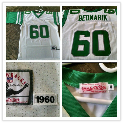 Mens Philadelphia Eagles #60 Chuck Bednarik 1960 White Mitchell & Ness Throwback Jersey