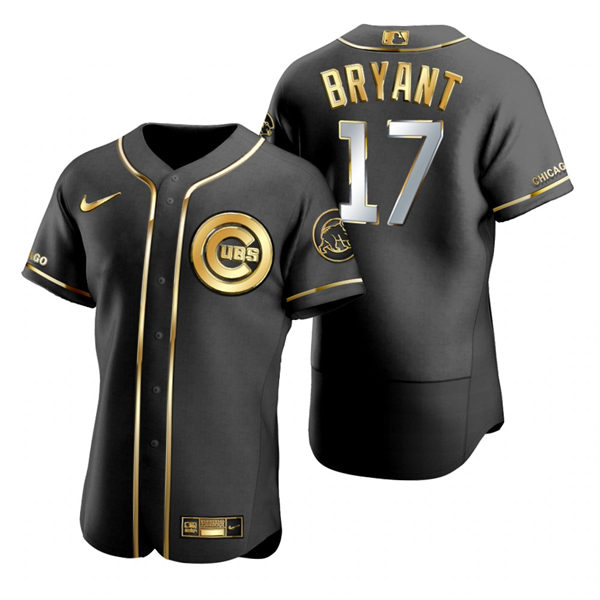 Mens Chicago Cubs #17 Kris Bryant Nike Black Golden Edition Authentic Jersey