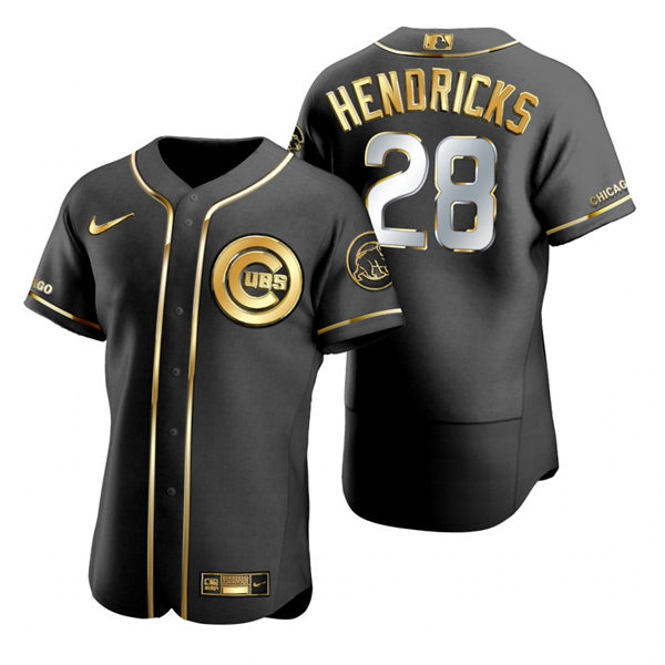 Mens Chicago Cubs #28 Kyle Hendricks Nike Black Golden Edition Stitched Jersey