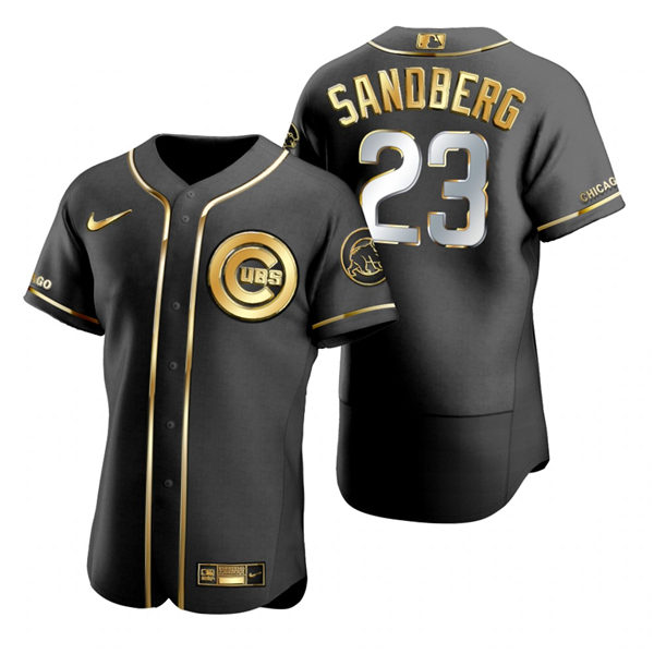 Mens Chicago Cubs #23 Ryne Sandberg Nike Black Golden Edition Stitched Jersey
