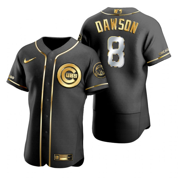 Mens Chicago Cubs #8 Andre Dawson Nike Black Golden Edition Authentic Jersey