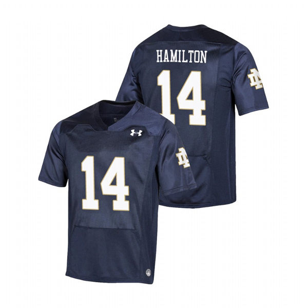 Men's Notre Dame Fighting Irish #14 Kyle Hamilton Under Armour Navy College Football Game Jersey