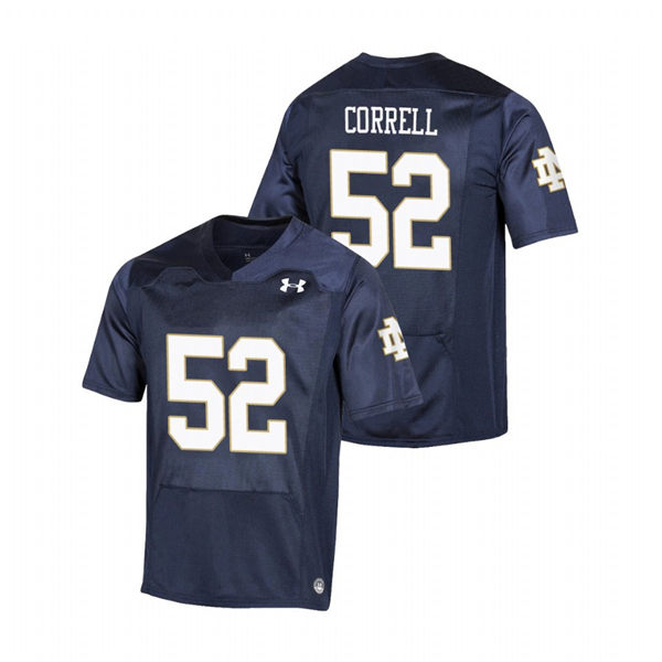 Men's Notre Dame Fighting Irish #52 Zeke Correll Under Armour Navy College Football Game Jersey