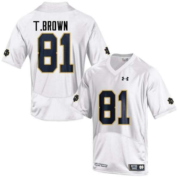 Men's Notre Dame Fighting Irish #81 Tim Brown With Name Under Armour White College Football Game Jersey