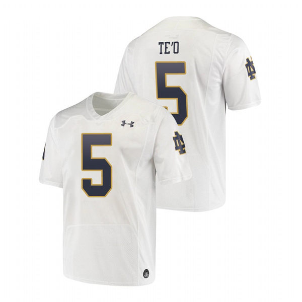 Men's Notre Dame Fighting Irish #5 Manti Te'o Under Armour White College Football Game Jersey