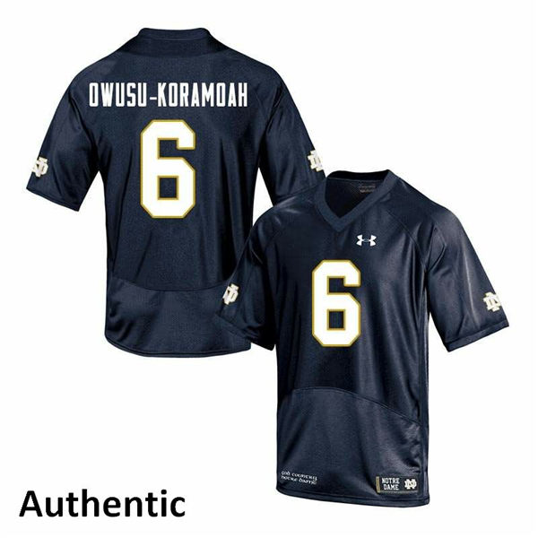 Men's Notre Dame Fighting Irish #6 Jeremiah Owusu-Koramoah NCAA Authentic Under Armour Navy College Football Game Jersey