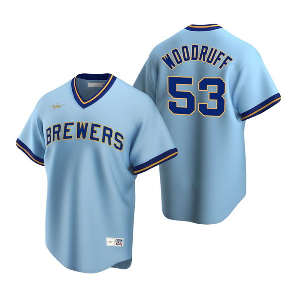 Mens Milwaukee Brewers #53 Brandon Woodruff Nike Powder Blue Cooperstown Collection Jersey