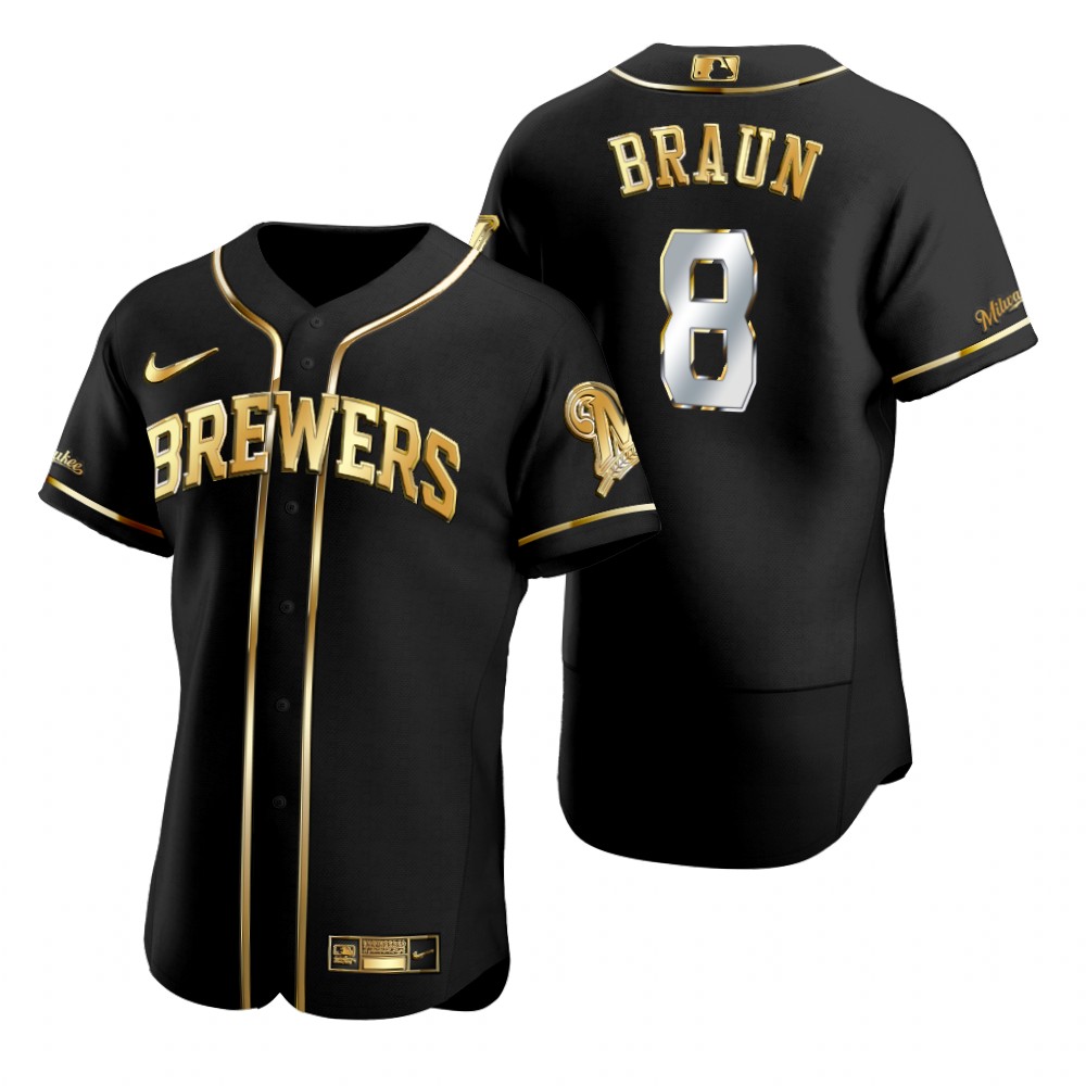Mens Milwaukee Brewers #8 Ryan Braun Nike Black Golden Edition Stitched Jersey