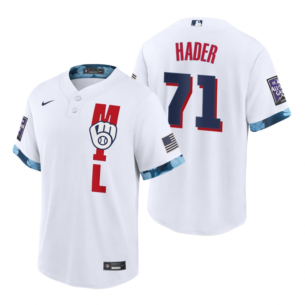 Mens Milwaukee Brewers #71 Josh Hader Nike White Stitched 2021 MLB All-Star Game Jersey