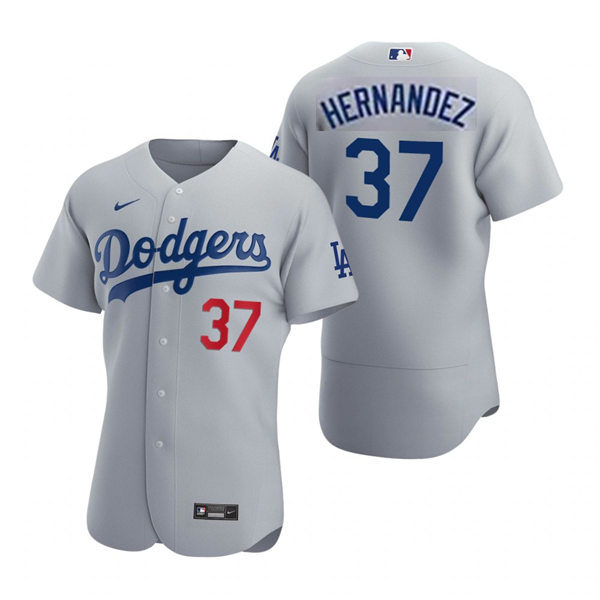 Mens Los Angeles Dodgers #37 Teoscar Hernandez Nike Grey Road FlexBase Jersey