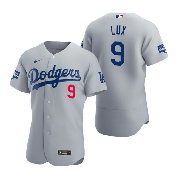 Mens Los Angeles Dodgers #9 Gavin Lux Nike Grey Road FlexBase Jersey