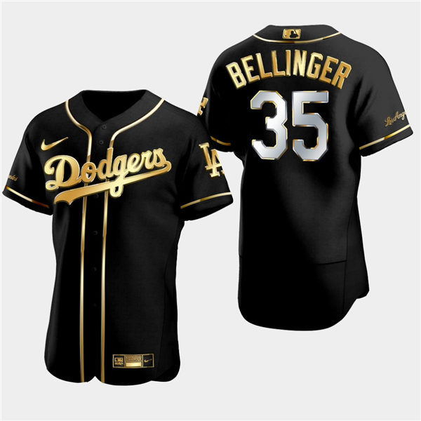 Mens Los Angeles Dodgers #35 Cody Bellinger Nike Black Golden Edition Stitched Jersey