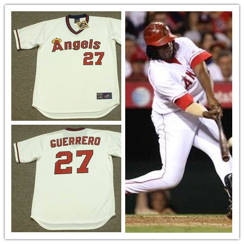 Mens California Angels #27 VLADIMIR GUERRERO White Pullover Cooperstown Throwback Jersey