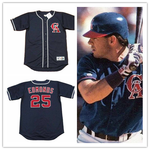 Mens California Angels #25 JIM EDMONDS 1995 Majestic Majestic Navy Alternate Throwback Cooperstown Jersey