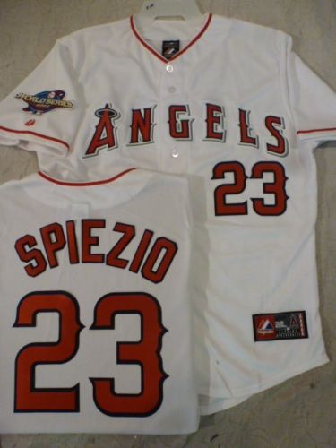 Mens Anaheim Angels #23 SCOTT SPIEZIO White Stitched 2002 WORLD SERIES Jersey