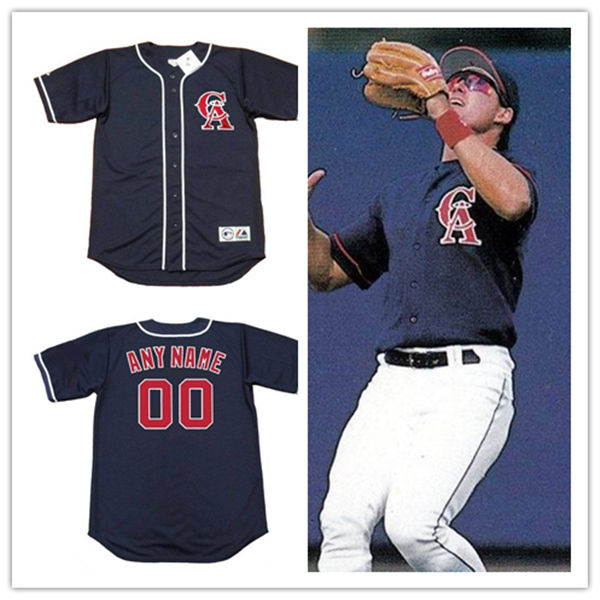 Mens California Angels Custom BO JACKSON Reggie Jackson Jim Edmonds Jim Fregosi 1990s Navy Throwback Jersey