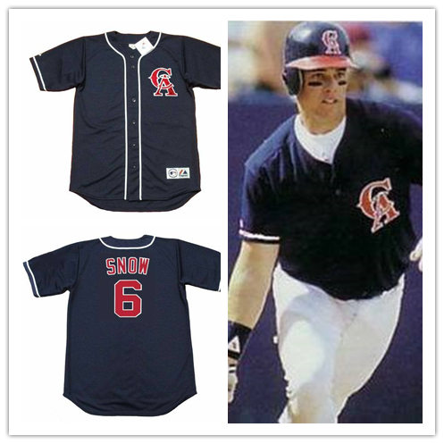 Mens California Angels #6 J.T. SNOW 1995 Majestic Navy Alternate Throwback Cooperstown Jersey