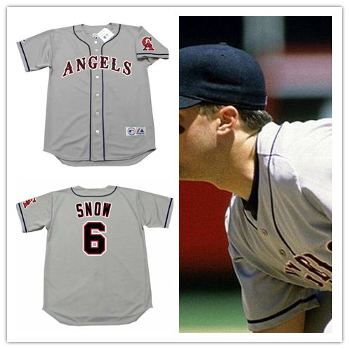 Mens California Angels #6 J.T. SNOW 1996 Grey Away Majestic Throwback Cooperstown Jersey