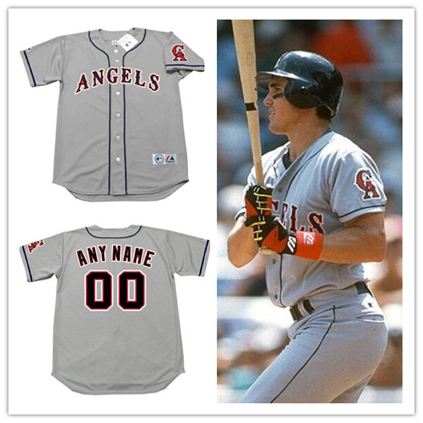 Mens California Angels Custom Vladimir Guerrero Bert Campaneris Reggie Jackson Rod Carew 1990s Grey Throwback Jersey