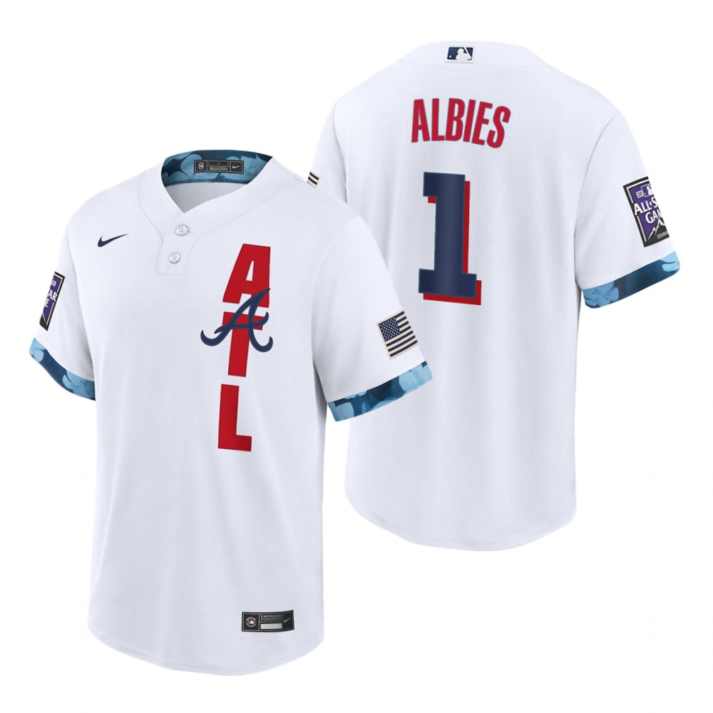 Mens Atlanta Braves #1 Ozzie Albies Nike White 2021 MLB All-Star Game Jersey