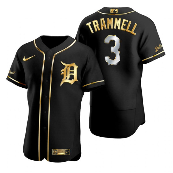Mens Detroit Tigers #3 Alan Trammell Nike Black Golden Edition Stitched Jersey