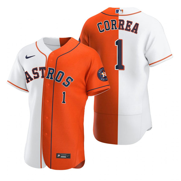 Mens Houston Astros #1 Carlos Correa Nike White Orange Split Two-Tone Jersey