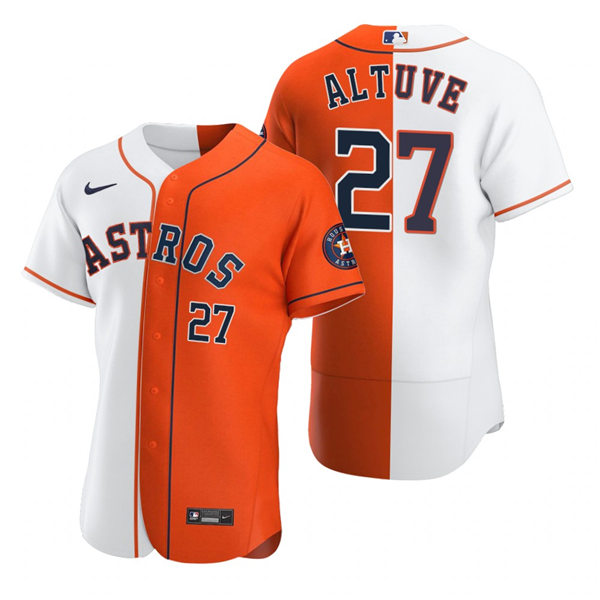 Mens Houston Astros #27 Jose Altuve Nike White Orange Split Two-Tone Jersey