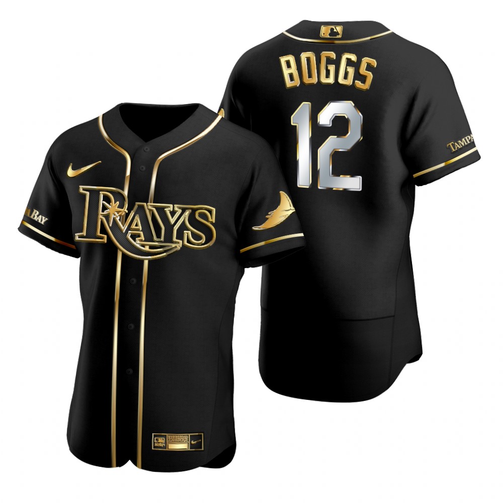 Mens Tampa Bay Rays #12 Wade Boggs Nike Black Golden Edition Stitched Jersey