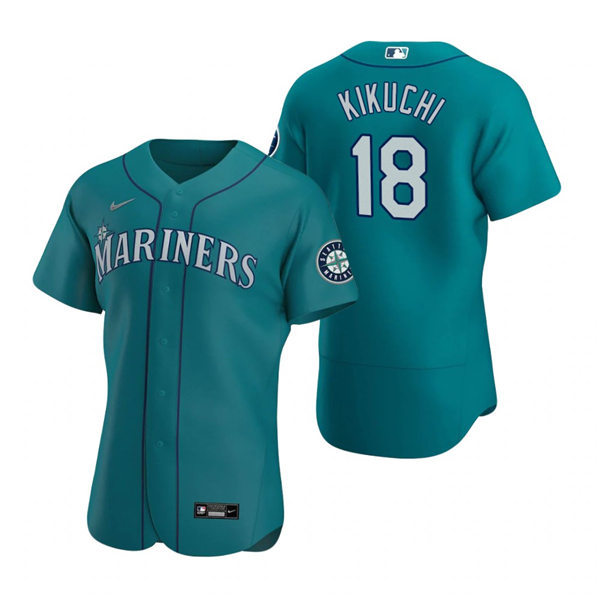 Mens Seattle Mariners #18 Yusei Kikuchi Nike Aqua Alternate FlexBase Player Jersey