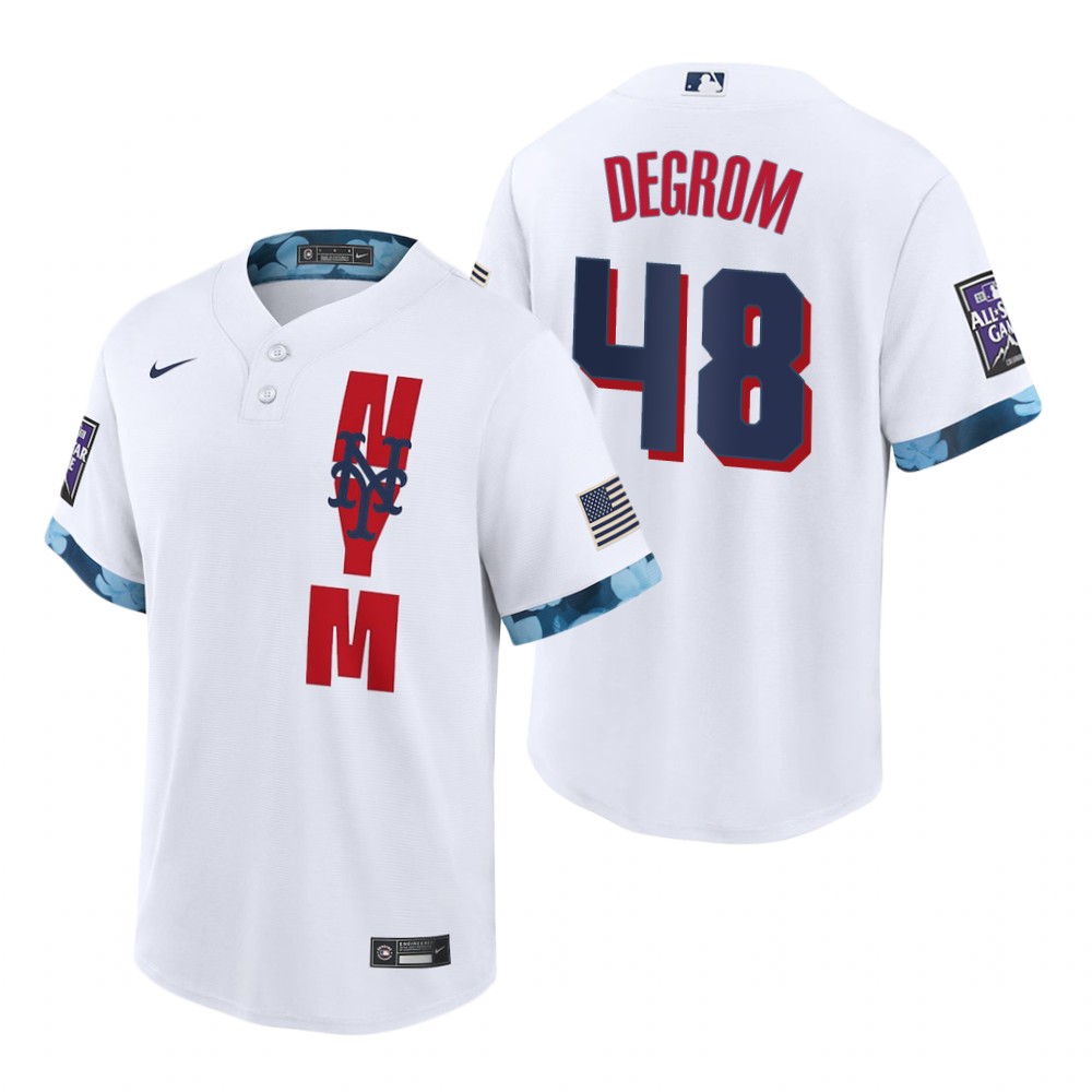 Mens New York Mets #48 Jacob deGrom Nike White Stitched 2021 MLB All-Star Game Jersey