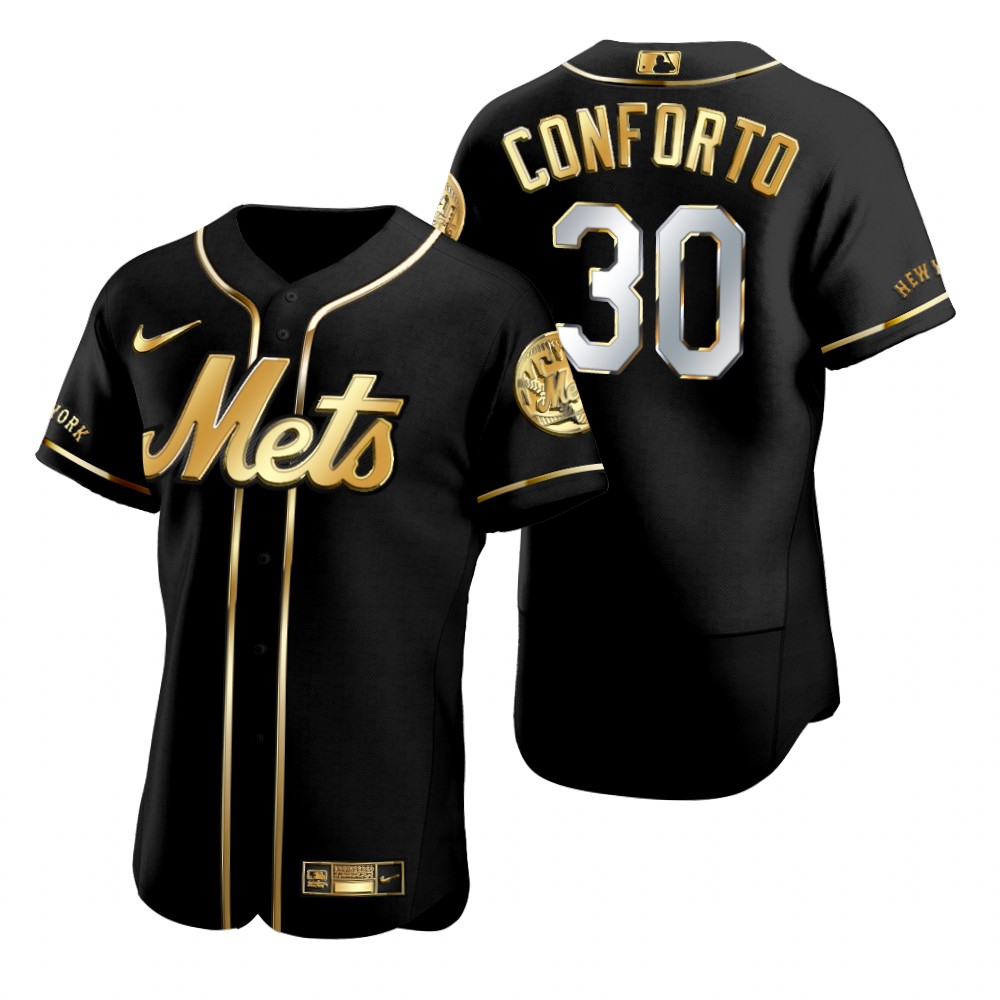 Mens New York Mets #30 Michael Conforto Nike Black Golden Edition Stitched Jersey