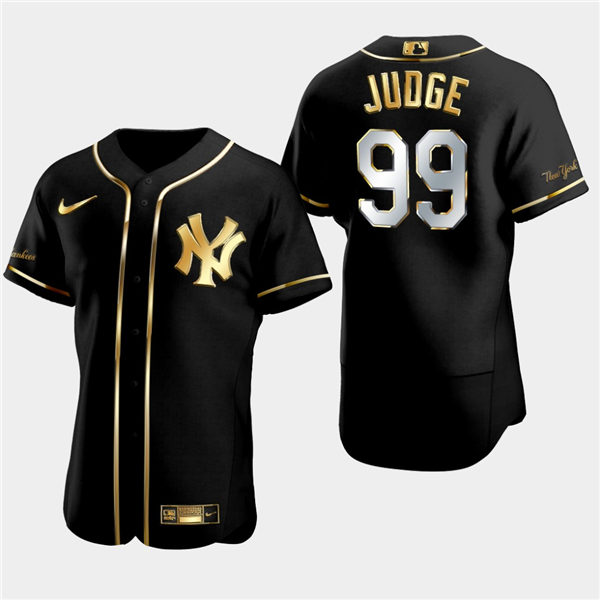 Mens New York Yankees #99 Aaron Judge Nike Black Golden Edition Stitched Jersey