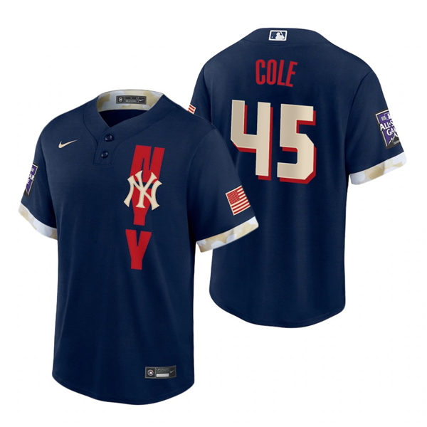Mens New York Yankees #45 Gerrit Cole Nike Navy Stitched 2021 MLB All-Star Game Jersey