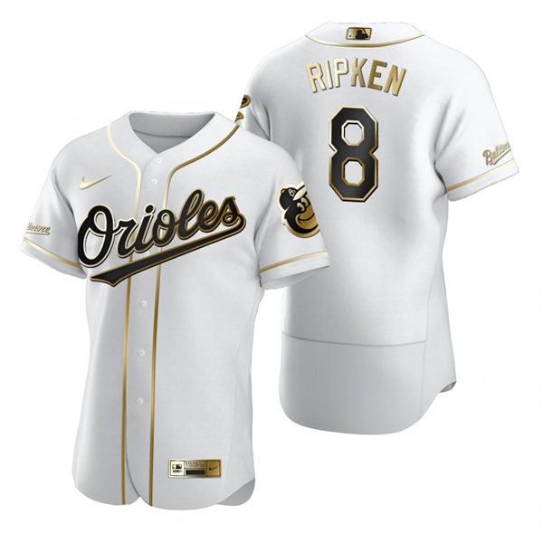 Mens Baltimore Orioles Retired Player #8 Cal Ripken Jr. Nike White Golden Edition Stitched Jersey