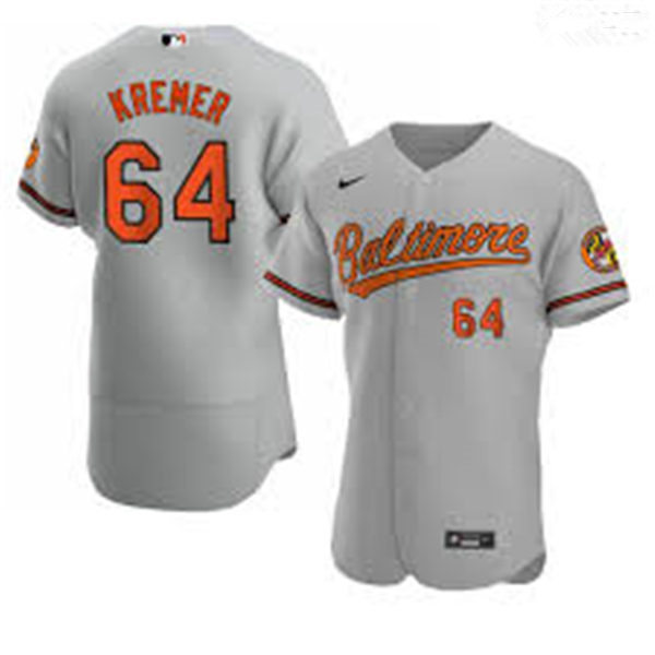 Mens Baltimore Orioles #64 Dean Kremer Nike Grey Road Flexbase Jersey