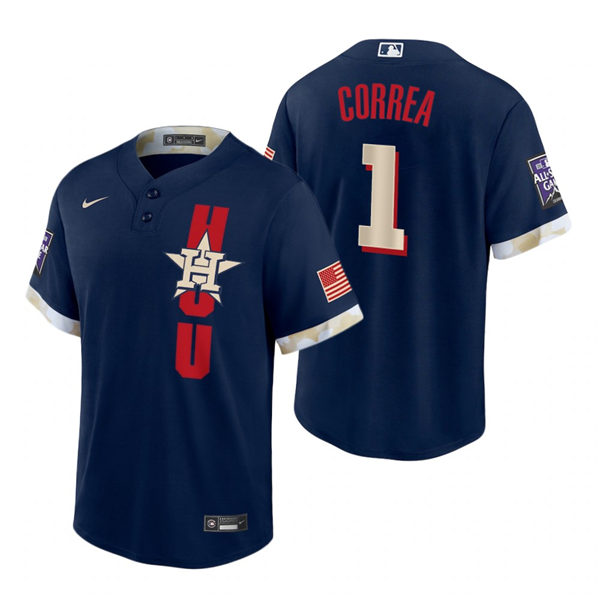 Mens Houston Astros #1 Carlos Correa Nike Navy Stitched 2021 MLB All-Star Game Jersey